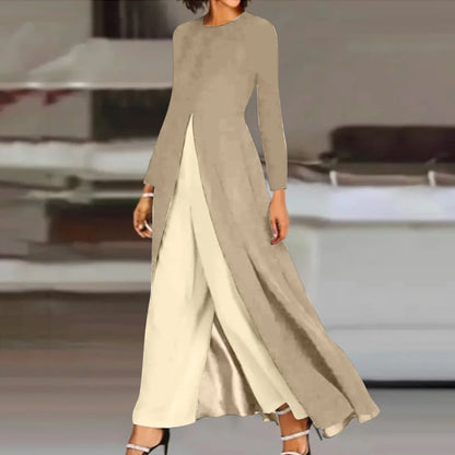 Jumpsuit Women 2024 Summer Fashion Colorblock Patchwork Rhinestone Square Collar Long Sleeve Asymmetrical Daily Long Jumpsuit Badiee Stylez