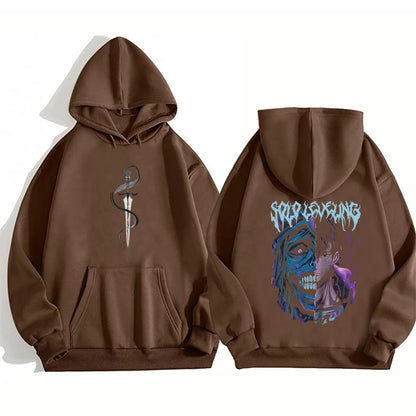 Solo Leveling Statue of God Hoodie Sung Jinwoo Hoodie Anime Graphic Tees Anime Sweatshirts Women Men Gift Streetwear Brown