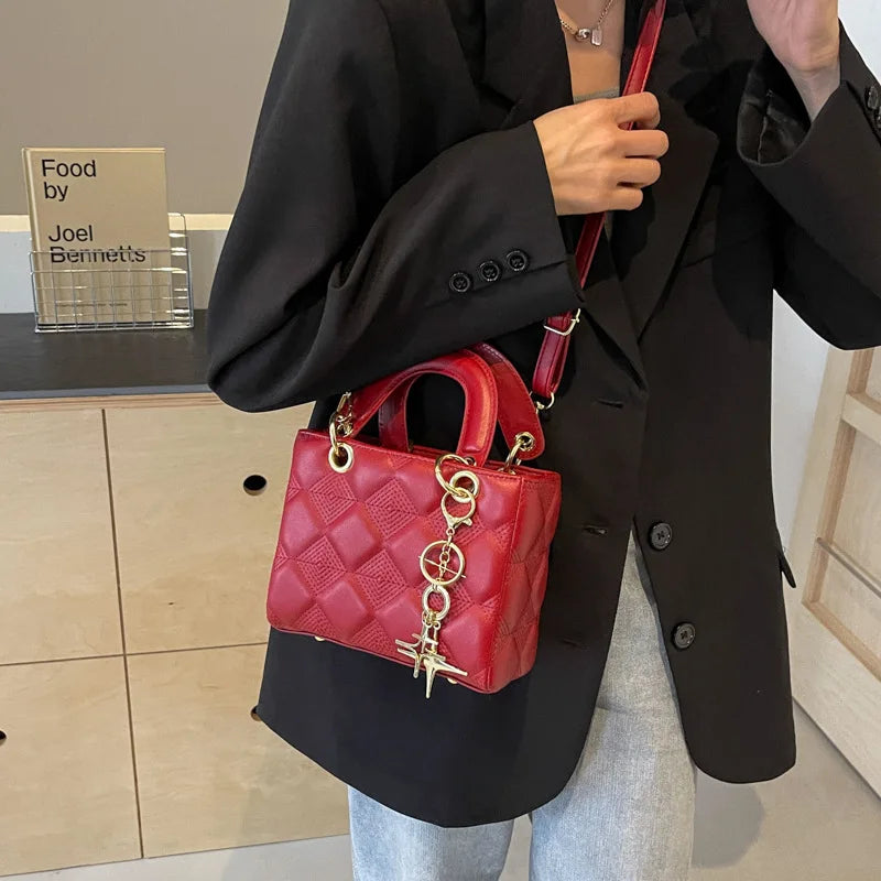 Small Top Handle Purses for Women Diamond Grid Luxury PU Leather Mini Satchel Crossbody Bag Elegant Square Bag