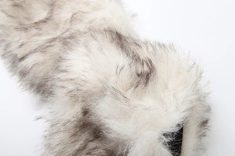 Kliou Sexy Fashion Junpsuits+Furry Foot Cover Woman Autumn Trend Low-Neck Full Sleeve Skinny Peach Hip Midnight Party Clubwear Badiee Stylez