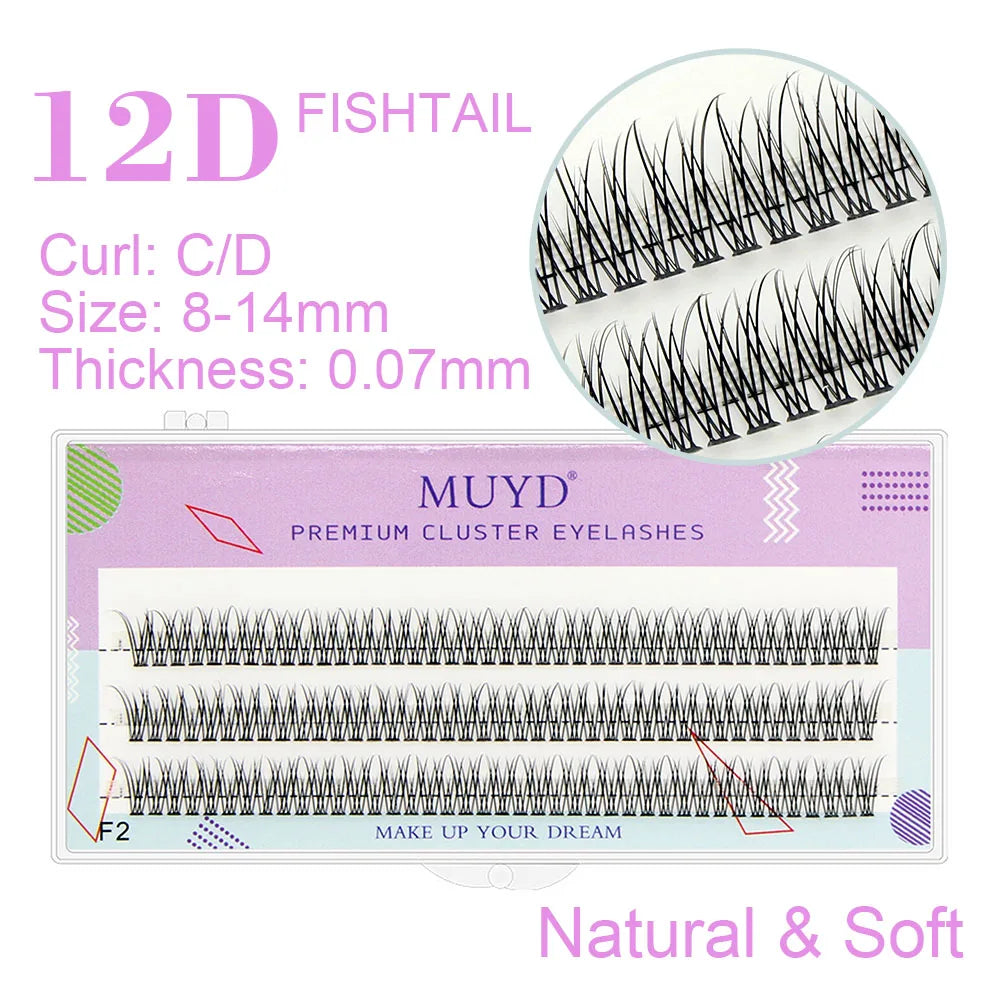 MUYD 120pcs Premium Mink Individual Fishtail Eyelash Extension Natural 3D Cluster Eyelashes Professional Makeup Flared Lashes Fishtail