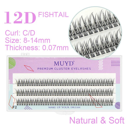 MUYD 120pcs Premium Mink Individual Fishtail Eyelash Extension Natural 3D Cluster Eyelashes Professional Makeup Flared Lashes Fishtail