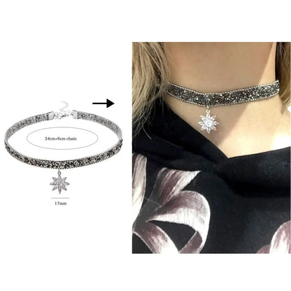 Sexy Trendy Vintage Charm Round Gothic Collar Necklaces Jewelry Gift Gothic Leather Heart Harajuku Women Punk Choker Necklace Lotus Crystal 40cm adjustable