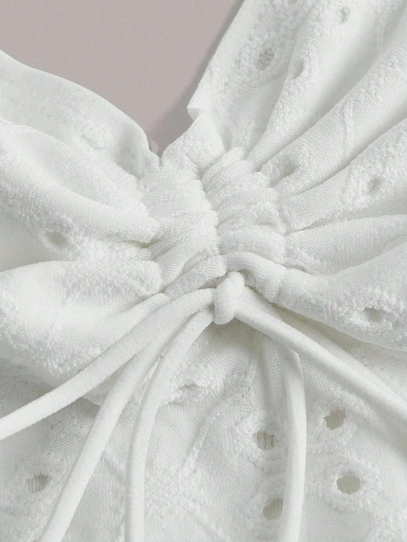 Eyelet Embroidery Tie Backless Hanky Hem Halter Top for Women Y2K Summer Sexy Going Out Sleeveless Knot Cami Crop Top Streetwear