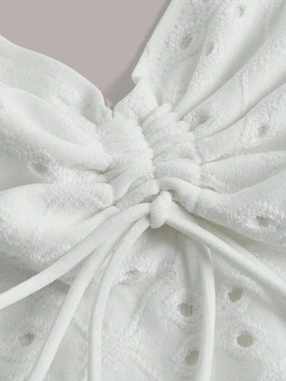 Eyelet Embroidery Tie Backless Hanky Hem Halter Top for Women Y2K Summer Sexy Going Out Sleeveless Knot Cami Crop Top Streetwear