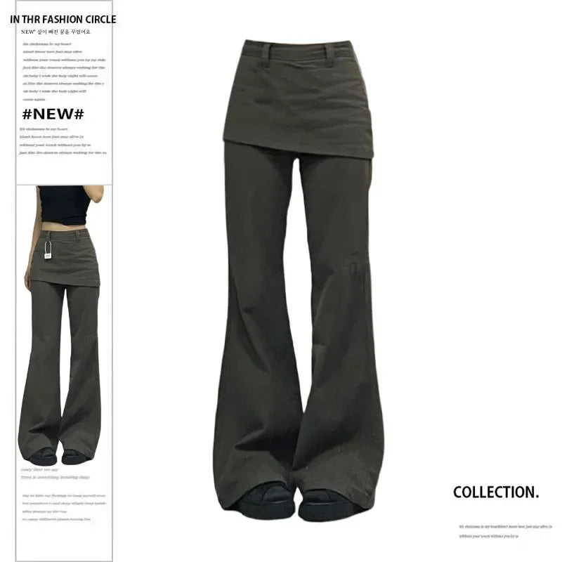 Botvotee Fake Two-Piece Plus size Wide Leg Jeans for Women 2025 New Y2k Fashion Streetwear High Waisted Flare Denim Pants