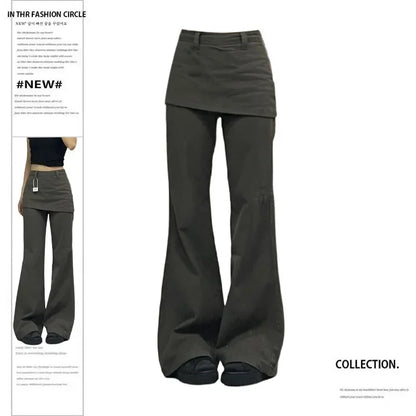 Botvotee Fake Two-Piece Plus size Wide Leg Jeans for Women 2025 New Y2k Fashion Streetwear High Waisted Flare Denim Pants