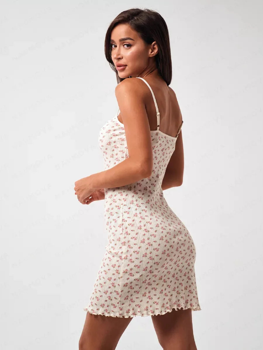 Summer Style Small Floral Halter Nightdress, A Sexy And Trendy Halter Backless Dress For Women, Featuring A Body-hugging Design.