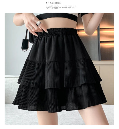 Casual Summer Ball Gown Pleated Skirts Women 2024 Korean Fashion Clothing Faldas Largas High Waist Black White A Line Mini Skirt