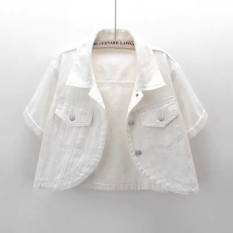 Summer New Joker Casual Short-sleeved Denim Jacket 2025 Women Short Blouse Shawl Waistcoat Female Jaqueta Jeans Feminina