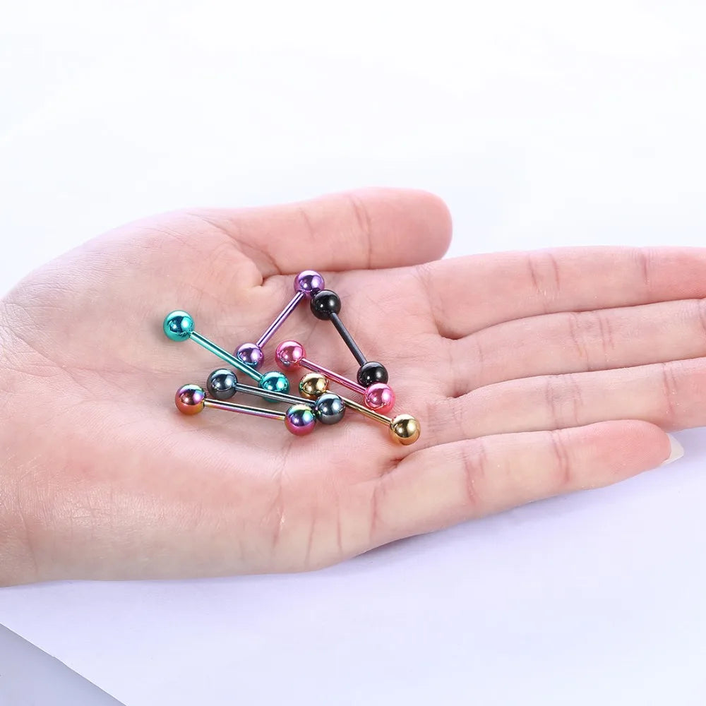 7pcs/lot Titanium Plated Piercing Tongue Rings Bars Girls 14G Tongue Piercing Barbells Stainless Steel Body Jewelry SD84 Badiee Stylez