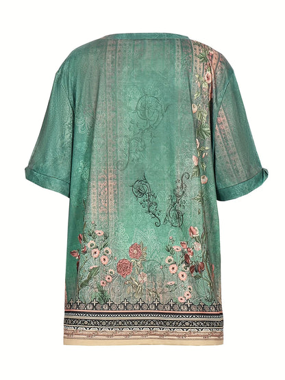 Plus Size 2024 Summer New Women's Printed Pattern Round Neck T-Shirt Short Sleeve Pullover Best for Summer