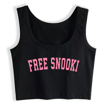 Free Snooki Design Sexy Slim Fit Crop Top Women's Customizable Cotton Breathable Tank Tops Fitness Training Camisole black