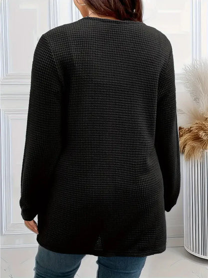 Plus size pure color pocket cardigan coat, casual long-sleeved shirt, suitable for spring and autumn wear, women plus size cloth