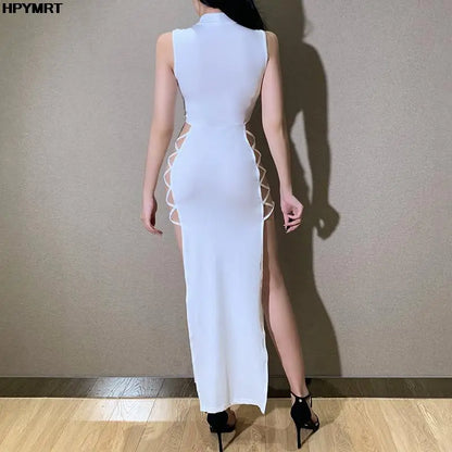 Long Black Dress Woman Round Neck Slim Bodycon Dresses New Summer Midi Dresses Sexy Dress For Party White Black Dresses Women