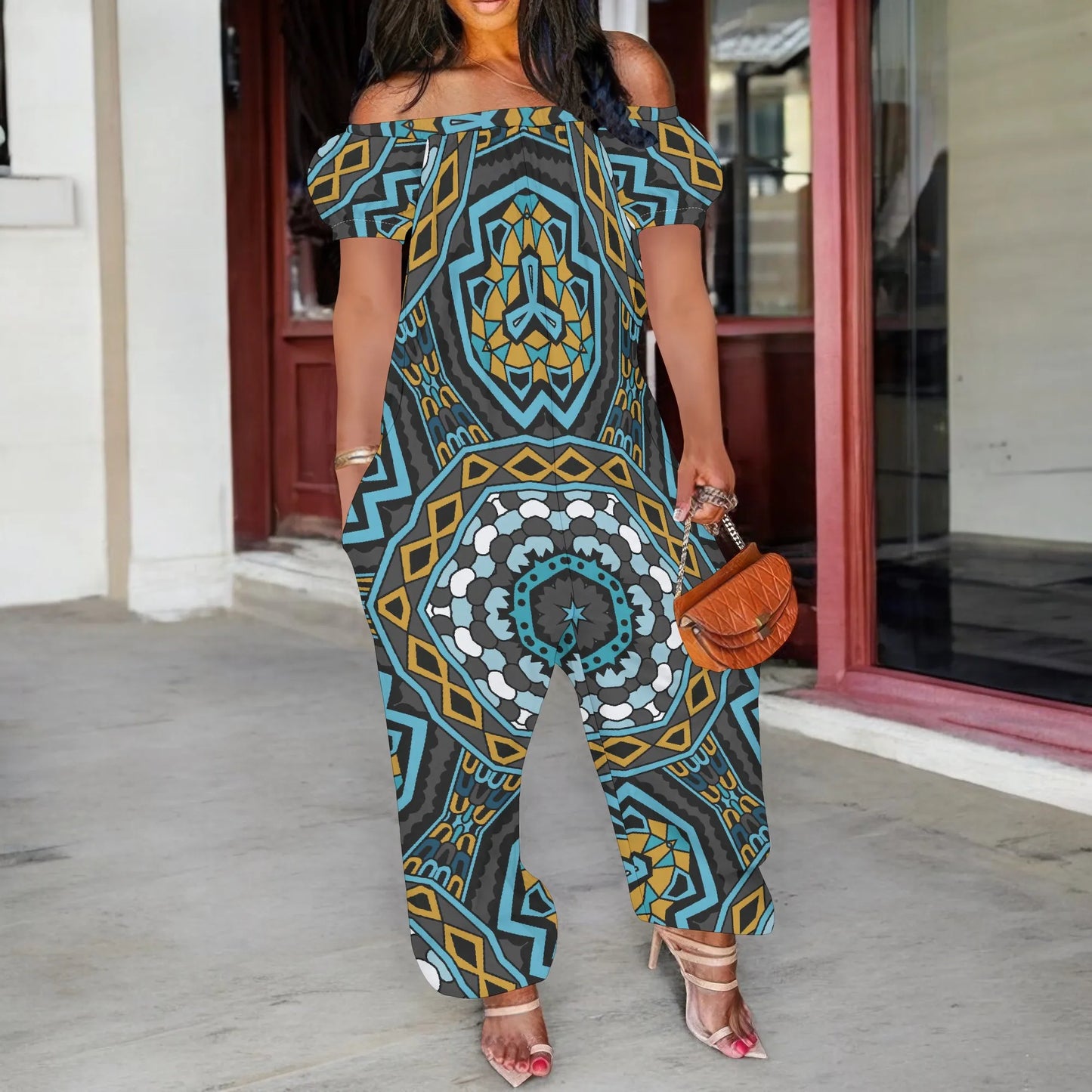 Women Plus Size One Piece Outfits Leopard Print Off Shoulder Short Sleeve Loose Long Pants Jumpsuits Badiee Stylez