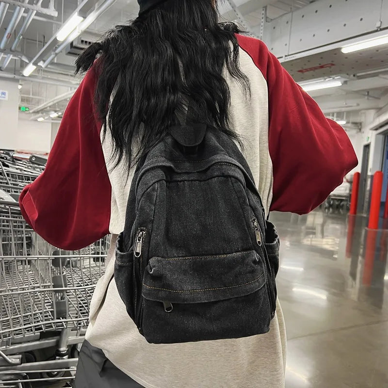 Large Capacity Denim Backpack Custom Embroidered Name Boys Girls Travel Backpack Personalized Daily Rucksack with Any Names