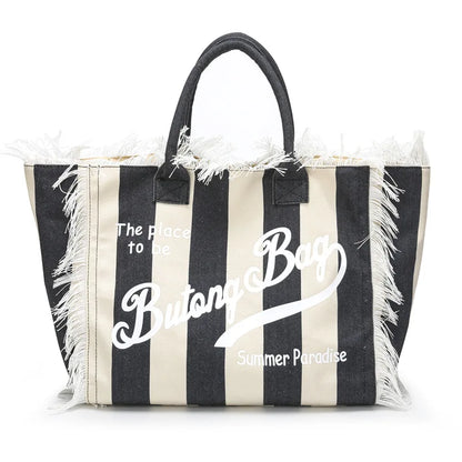 European and American Letters Tassel Canvas Bag Arge Capacity Handbags Travel Women Beach Tote Bag Fashion Casual Shopping Bags E 52x32x16cm