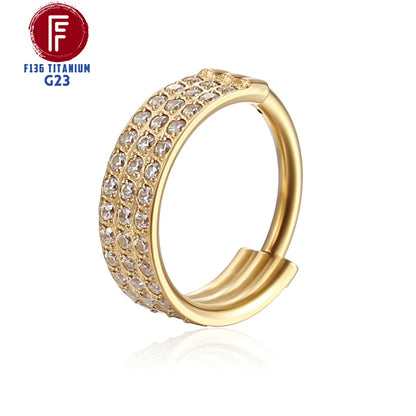 G23 Titanium Side Prong Set Half Circle Cubic Hinged segment Zircon Nose Cilcker Conch Piercing 6/8/10/11/12mm Hoops bh061 Gold