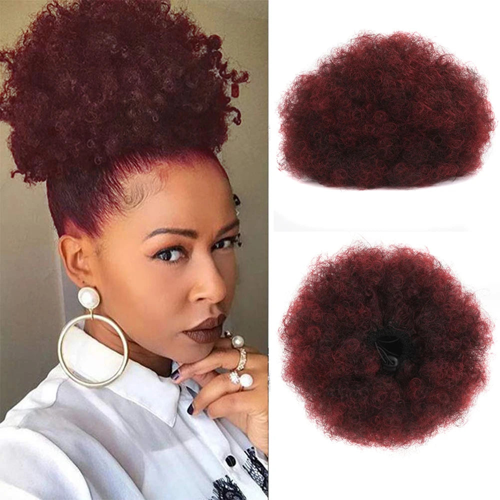 Synthetic Large Afro Puff Drawstring Ponytail Kinky Curly Bun HairPiece African American Clip in Updo Extensions for Black Women 8inch-1BTBUG Medium