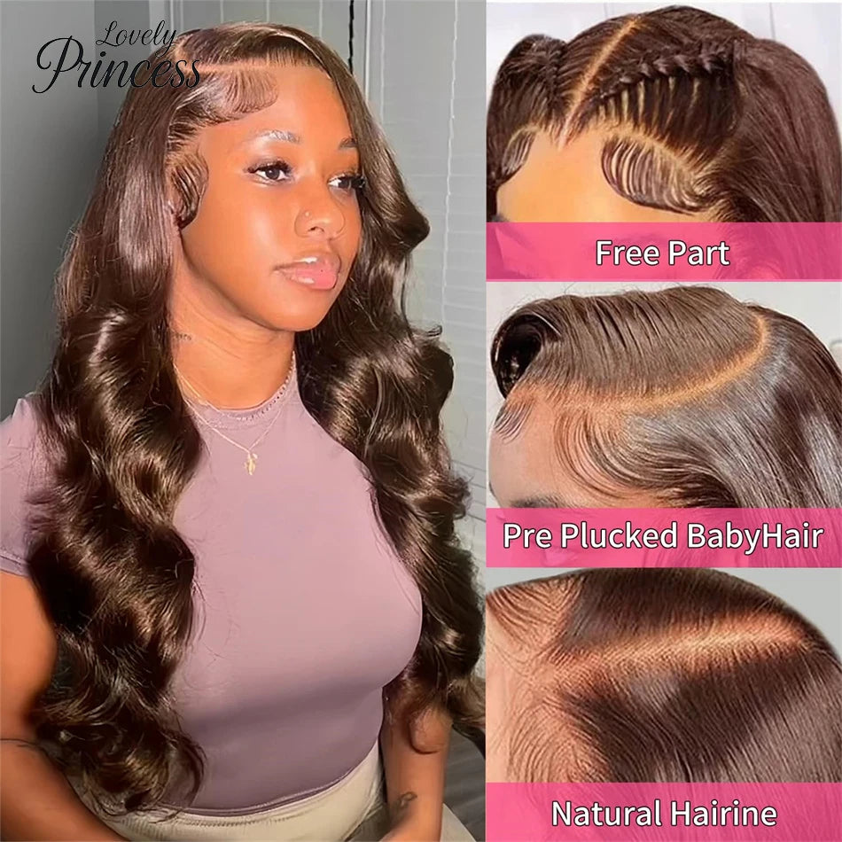 30 Inch Chocolate Brown Body Wave Lace Front Wig Transparent 13x6 HD Lace Frontal Wigs 13x4 Preplucked Colored Human Hair4x4 5x5 Badiee Stylez