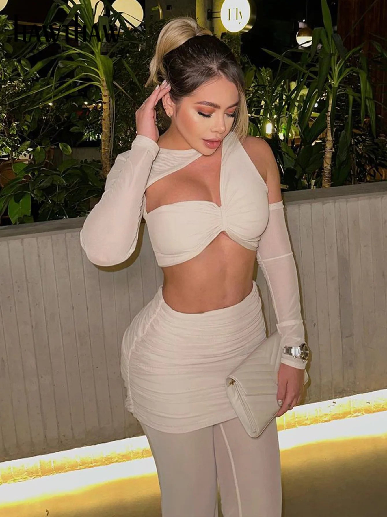 Hawthaw Women 2025 Spring Autumn Long Sleeve Crop Tops Long Pants Party Club Two Piece Sets Outfits Wholesale Items For Business