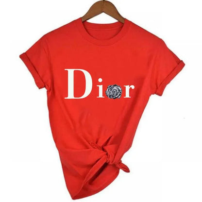 Men's and Women's Letter Printed Short Sleeved Shirt Basic Round Neck T-shirt Fashionable Casual Short Sleeved Summer Brand New H568-7-red