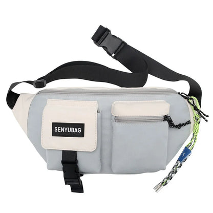 Women Waist Bag Casual Nylon Fanny Packs Banana Bags Street Hip Hop Waist Packs Unisex Chest Pack Travel Shoulder Crossbody Bags Grey white Pendant