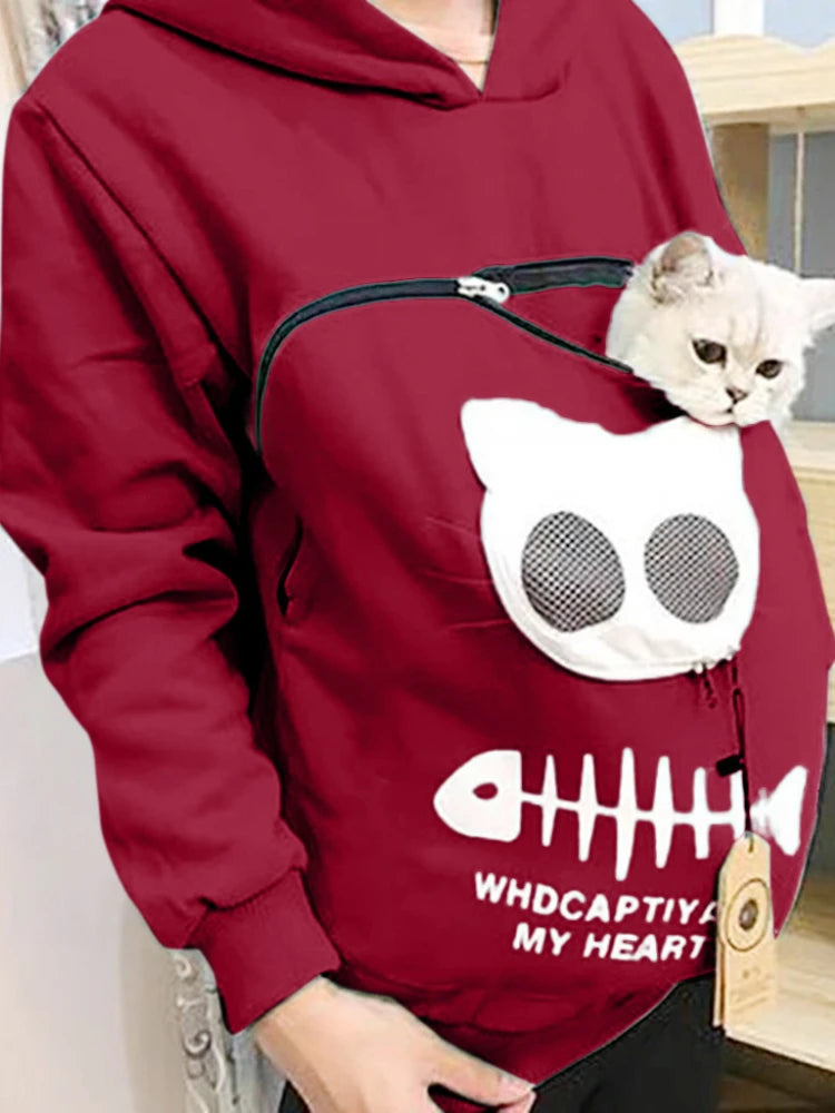 S-3XL Cat Lovers Hooded Sweatshirt Kangaroo Dog Pet Paw Dropshipping Pullovers Cuddle Pouch Fish Pocket Hoodie