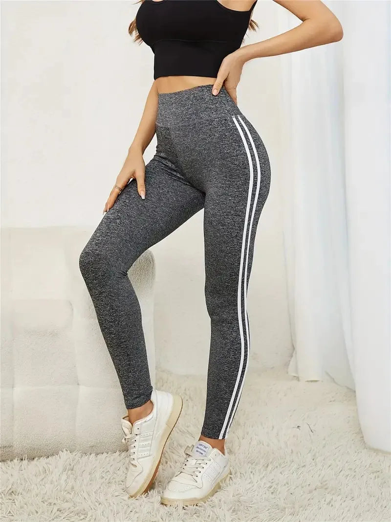 Women's High-waist Slimming Leggings Side Stripe Pattern Breathable Yoga Pants Sportswear Athletic Apparel