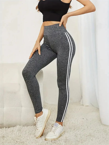 Women's High-waist Slimming Leggings Side Stripe Pattern Breathable Yoga Pants Sportswear Athletic Apparel