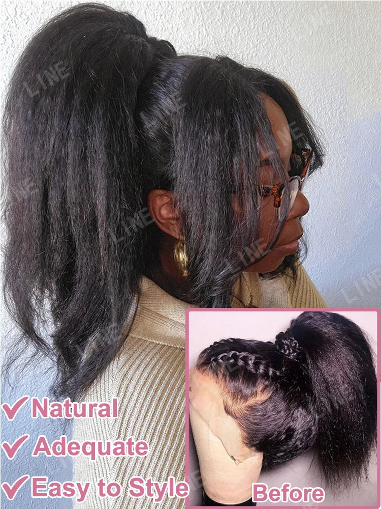 High Density Kinky Straight 360 Lace Front Wigs Human Hair Brazilian 40 Inch Yaki Straight 13x6 HD Lace Frontal Wig Preplucked