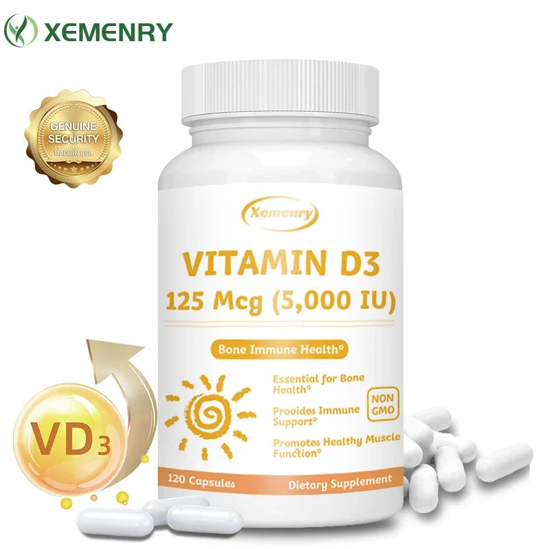 Vitamin D3 5000IU Capsules - Helps Support Muscle and Nerve Health, Bone Health, Immunity and Sleep Quality, Anti-inflammatory