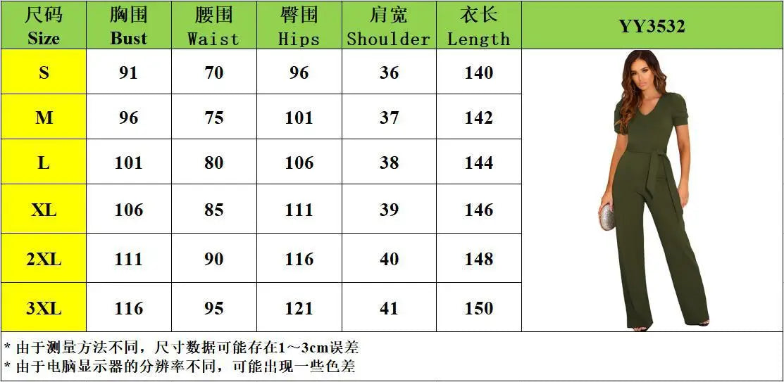 Elegant Women's Jumpsuits 2024 Summer Lace Up Waist Solid V-Neck Short Sleeve Wide Leg Pants Female Commuter Office Plus Size