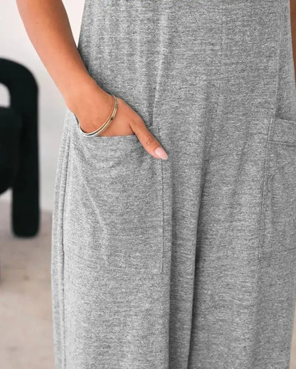 Jumpsuit For Women 2022 Fashion Grey Pocket Design Spaghetti Strap  Casual Home Daily Chic Loose Wide Leg Cami Jumpsuit Badiee Stylez