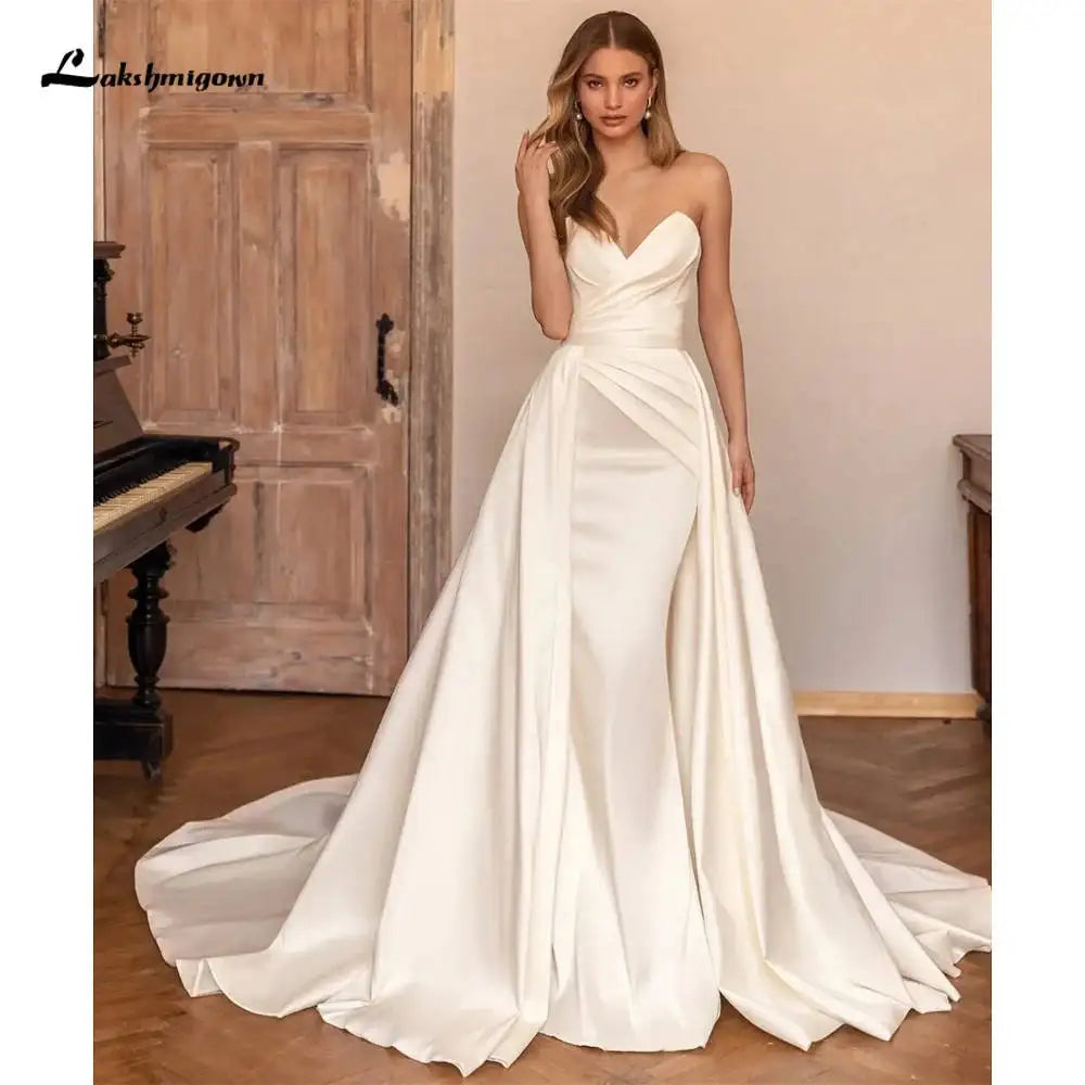 Lakshmigown Luxury Sweetheart Mermaid Satin Wedding Dress Detachable Skirt Backless And Zipper Woman Evening Dress For Wedding Badiee Stylez