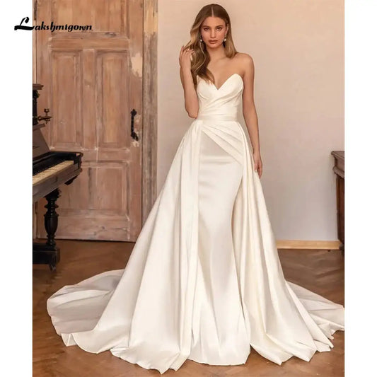 Lakshmigown Luxury Sweetheart Mermaid Satin Wedding Dress Detachable Skirt Backless And Zipper Woman Evening Dress For Wedding Badiee Stylez