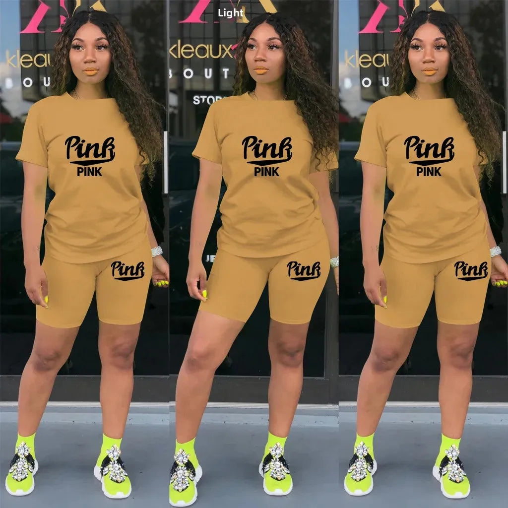 Hot Sale Of The Season round Neck Short Sleeve Printed Home Leisure Base Layer Set Multicolor Summer Bottoming Outfit Women's Sk Badiee Stylez