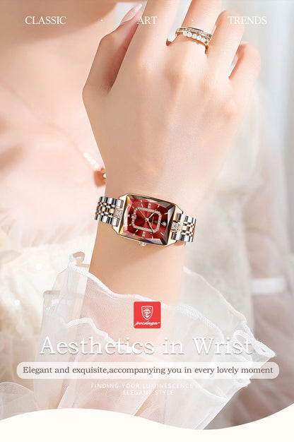 POEDAGAR Luxury Watch For Woman Elegant Waterproof Calendar Ladies Watch Rectangle Stainless Steel Quartz Women's Watches Female