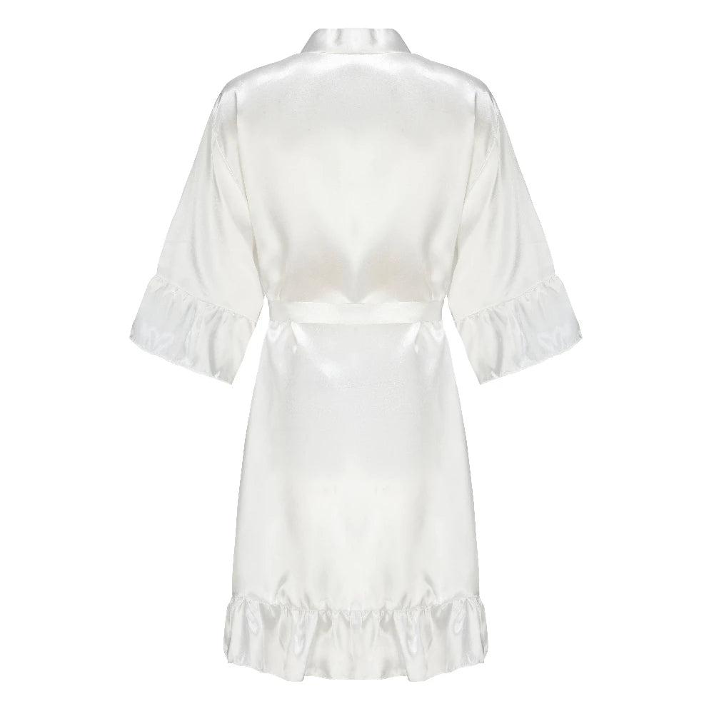 Wedding Bride Bridesmaid Robes for Women Bridal Party Gifts Team Dress Gown Silk Satin Sleepwear Kimono With Ruffle White Letter Without writing