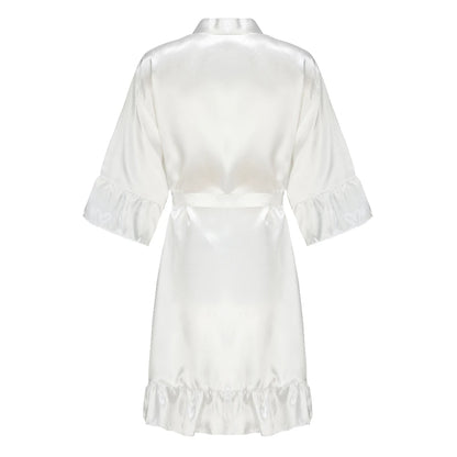 Wedding Bride Bridesmaid Robes for Women Bridal Party Gifts Team Dress Gown Silk Satin Sleepwear Kimono With Ruffle White Letter Without writing