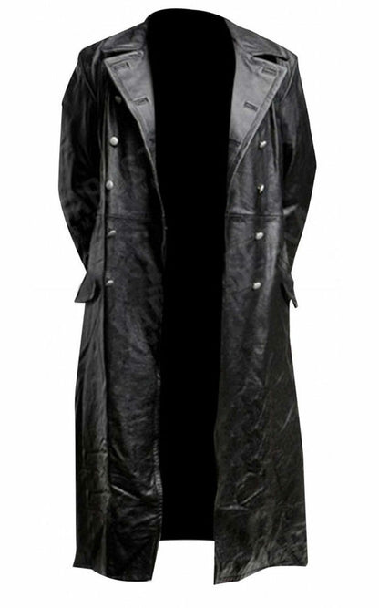 MEN'S GERMAN CLASSIC WW2 MILITARY UNIFORM OFFICER BLACK LEATHER TRENCH COAT - Badiee Stylez