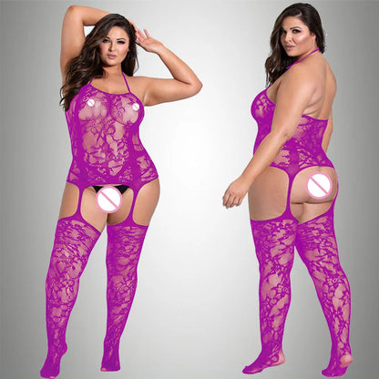 2024 New Plus Size Bodystocking Bodysuits For Women Sexy Fishnet Lingerie Babydoll Dress Porno Underwear Mesh Stockings For Sex Rose Bodystocking One Size