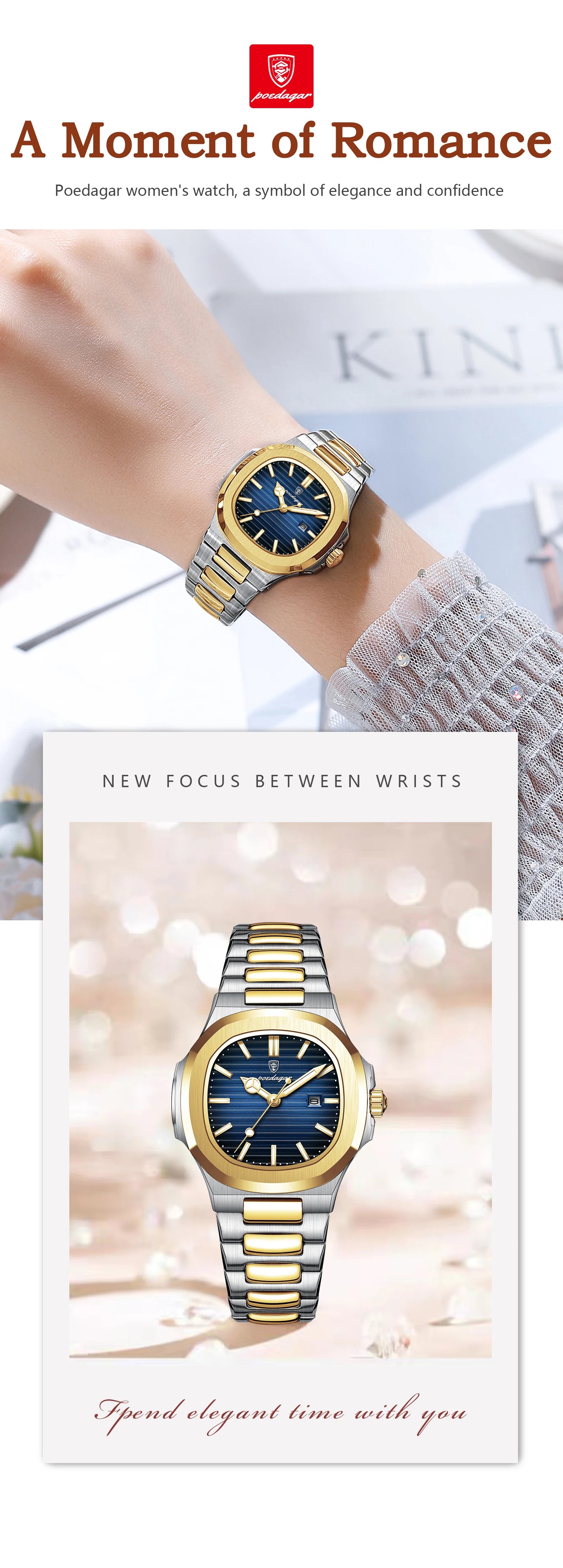 POEDAGAR Original Trendy Women's Watches Waterproof Luminous Date Ladies Wristwatch Stainless Steel Quartz Watch For Woman Reloj