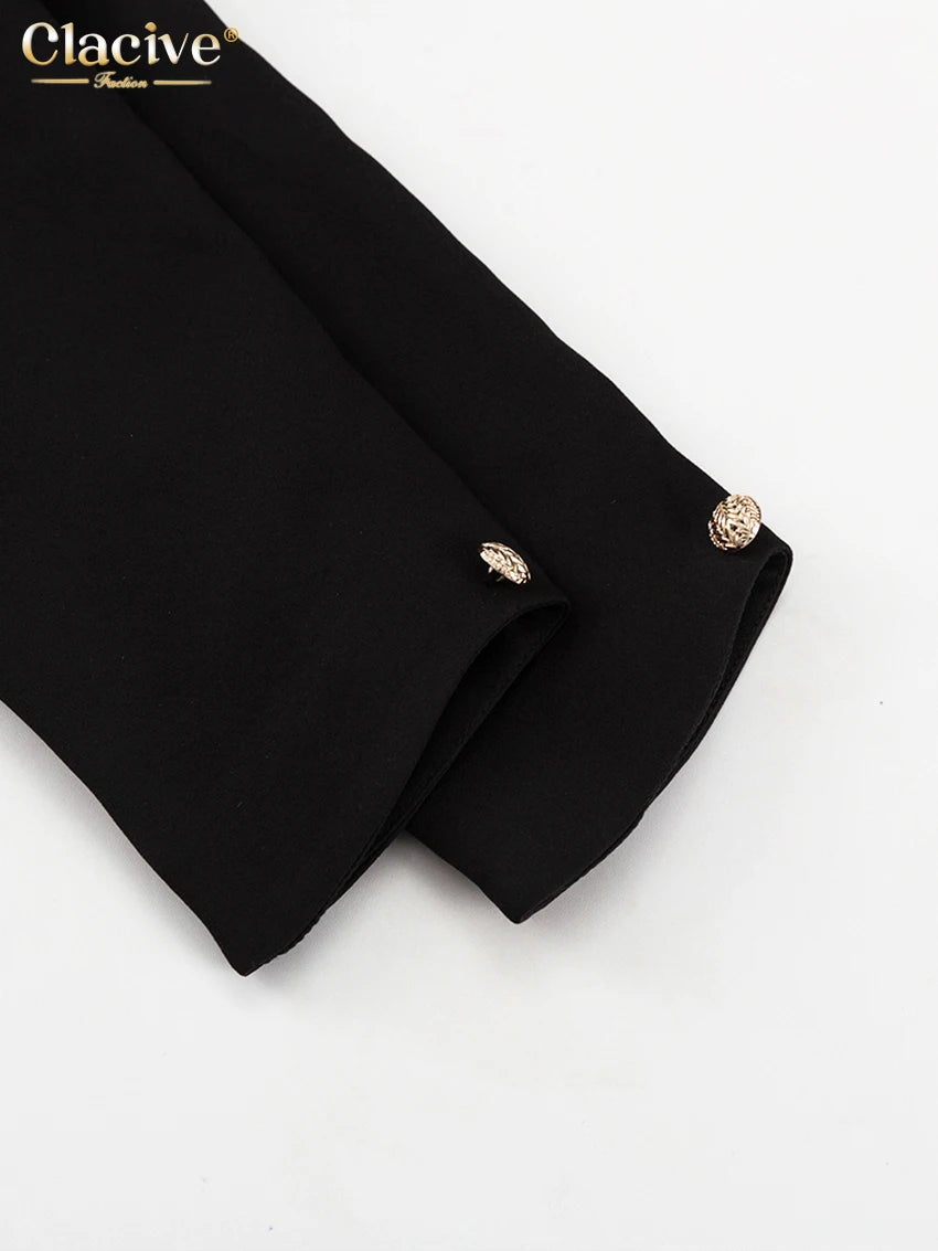 Clacive Bodycon Black Office Women's Shirt Fashion Square Collar Long Sleeve Shirts Elegant Classic Solid Tops Female Clothing