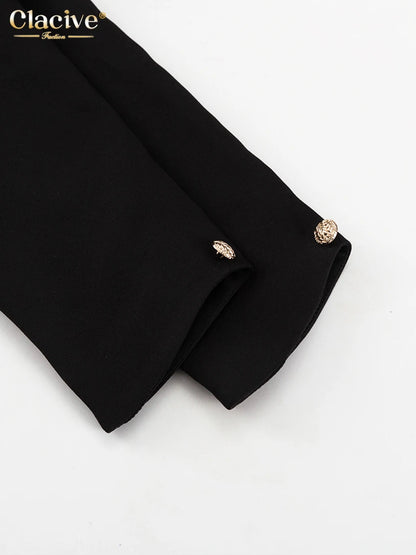 Clacive Bodycon Black Office Women's Shirt Fashion Square Collar Long Sleeve Shirts Elegant Classic Solid Tops Female Clothing