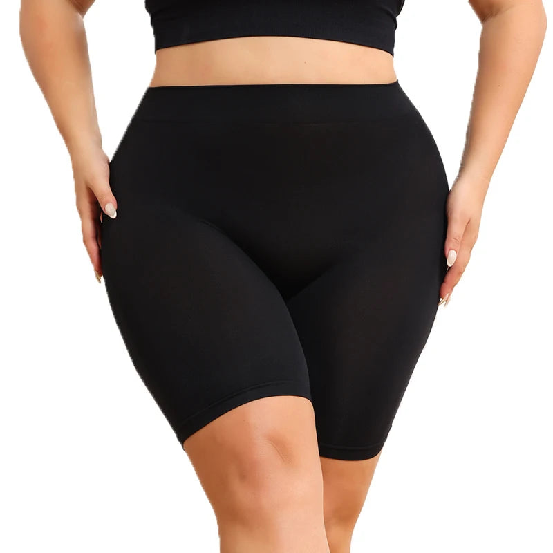 Plus-size women's shorts with tummy control and butt-lifting features to prevent exposure and provide safety shorts. black