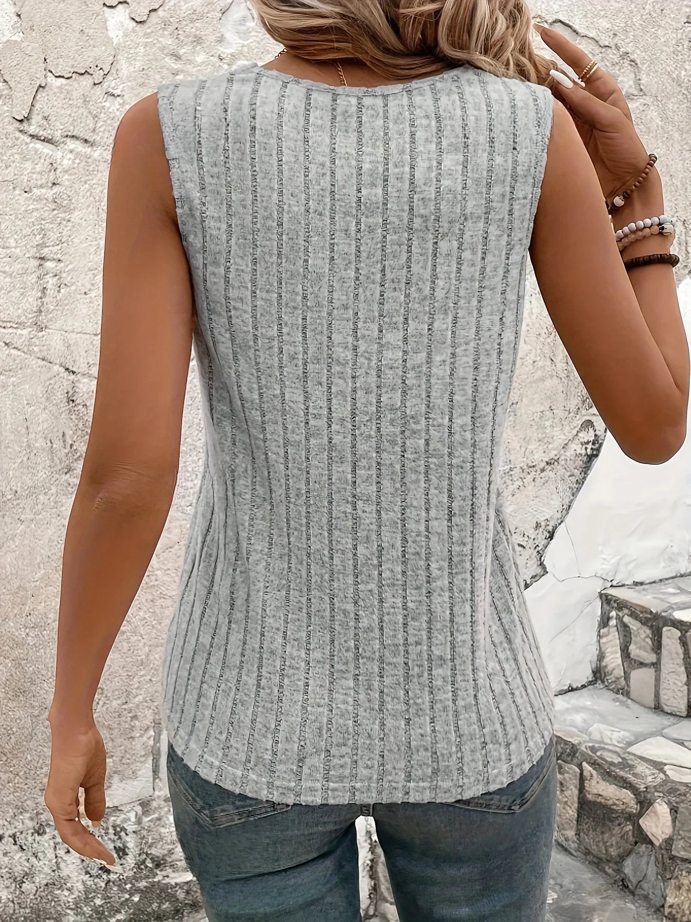 New Elegant Summer Women's Solid Vest Casual Office Lady V-neck Tank Top Soft Knit Fabric Ribbed Stripe Vacation Female Camisole