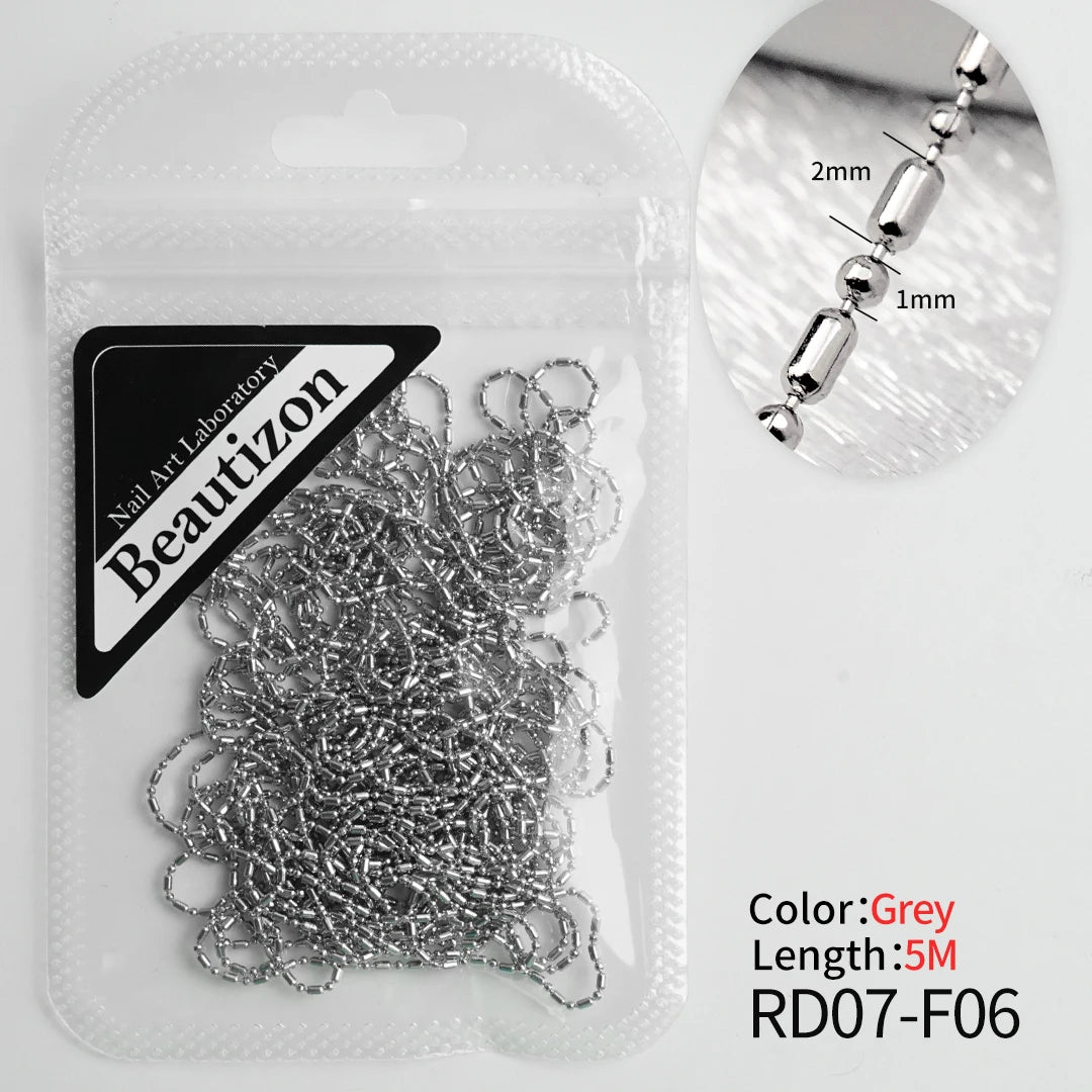 Nail Chain Rhinestone Beads Charms Gold Silver 3D Rhinestone Art Decoration Jewelry Parts Metal Steel Press on Nails Accessories RD07-F06(5m)gray