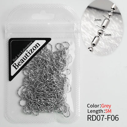 Nail Chain Rhinestone Beads Charms Gold Silver 3D Rhinestone Art Decoration Jewelry Parts Metal Steel Press on Nails Accessories RD07-F06(5m)gray